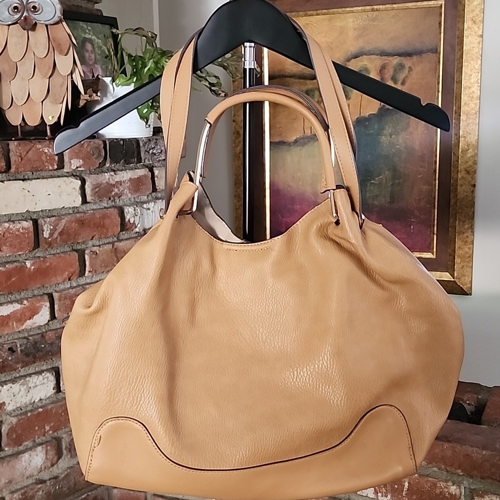 Sondra Roberts Tan Slouchy Hobo Shoulder Bag  Soft Vegan Leather